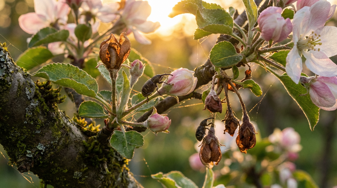 Profiel appelbloesemsnijder: kenmerken, levenscyclus en schadepatroon