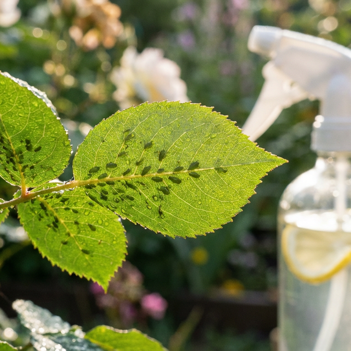 Bladluizen op een rozenblad - bestrijden met natuurlijke huismiddeltjes zoals azijn