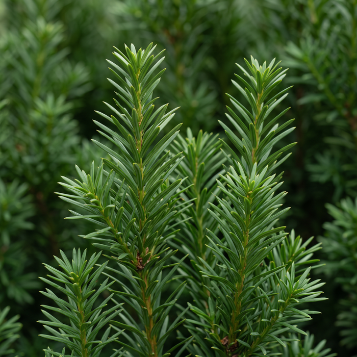 Close-up van de Taxus × media 'Hicksii': naalden – door AI gegenereerde voorbeeldafbeelding