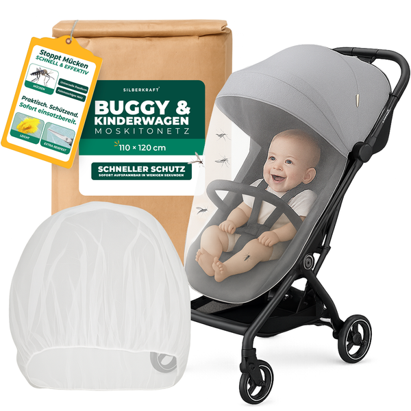 Muggennet kinderwagen & buggy - universele insectenbescherming voor baby's onderweg - fijnmazig net, licht en geschikt voor op reis - Silberkraft