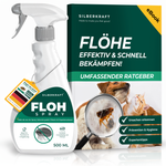 Vlooienspray voor huisdieren - productfles met kat en hond, indicatie voor snelle en effectieve vlooienbestrijding