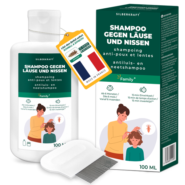 Hoofdluizenshampoo - luizenshampoo voor kinderen en volwassenen inclusief netenkam, luizenshampoo - Silberkraft