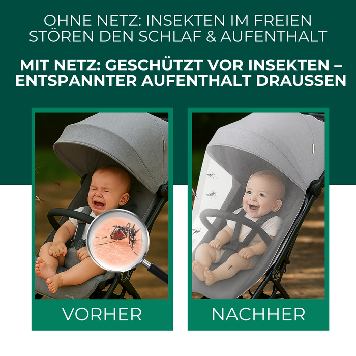 Moskitonetz Kinderwagen & Buggy - universeller Insektenschutz für Babys unterwegs - Feinmaschiges Netz, leicht & reisetauglich - Silberkraft