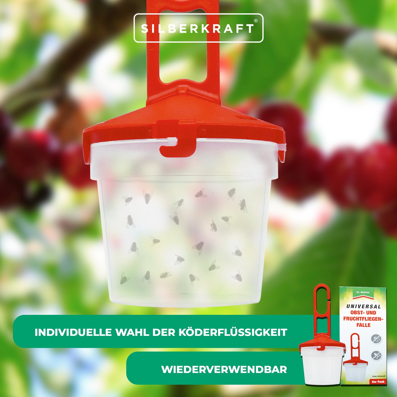 Universal Obst- und Fruchtfliegenfalle - Zum Befüllen mit einem Lockstoff gegen Fruchtfliegen - Silberkraft
