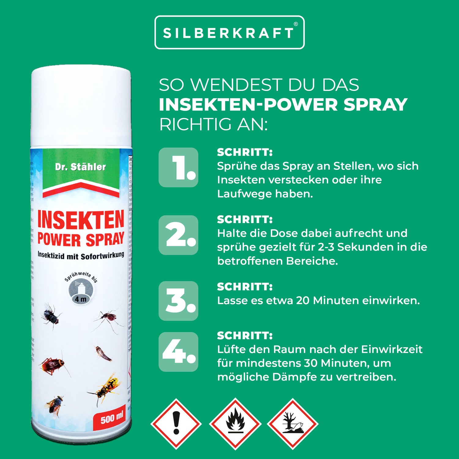 Insekten-Power Spray: Effektive Lösung für kriechende und fliegende Ungeziefer wie Schaben und Motten - Silberkraft
