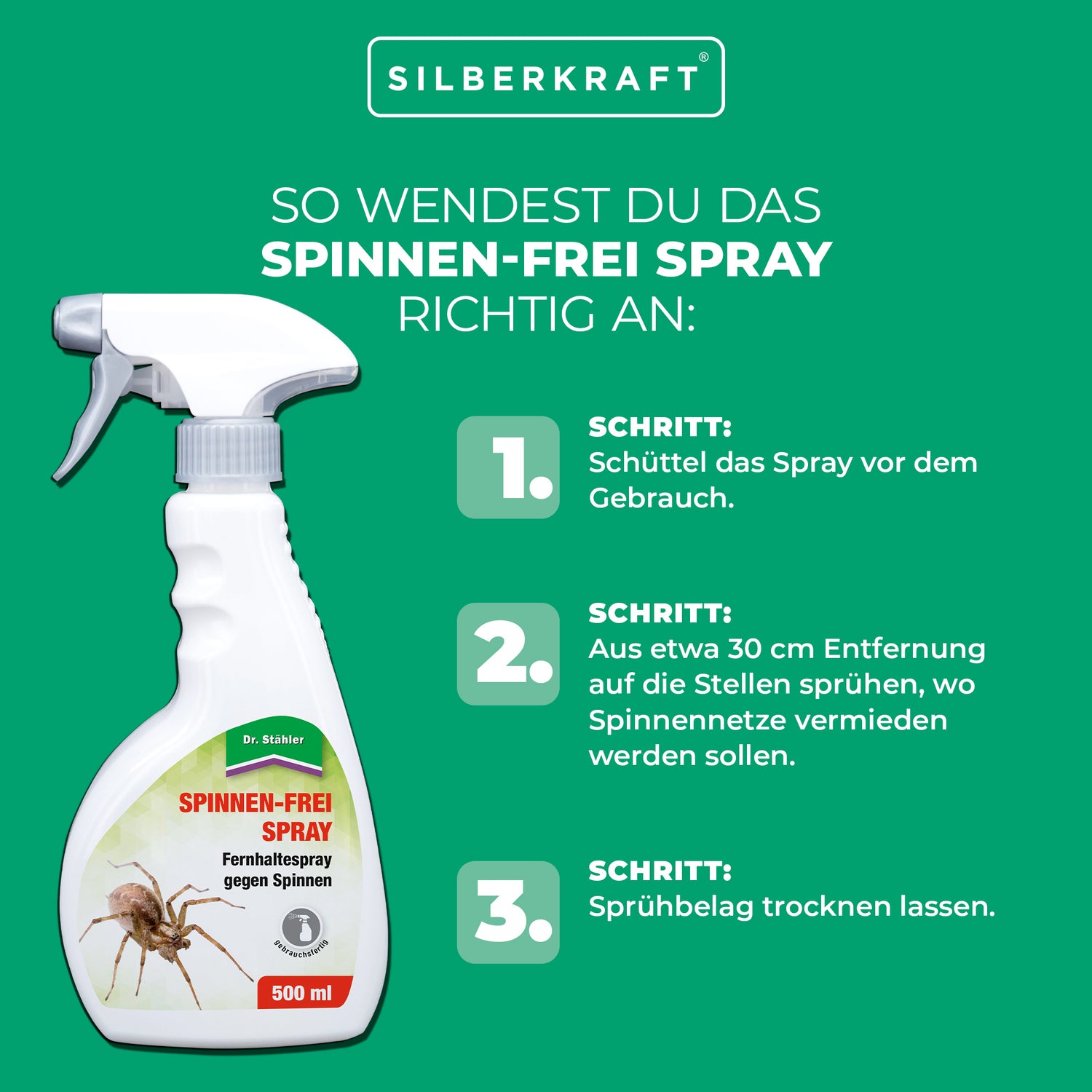 Spinnen-Frei Spray: Wirksames Vertreibungsspray gegen Spinnen - Silberkraft