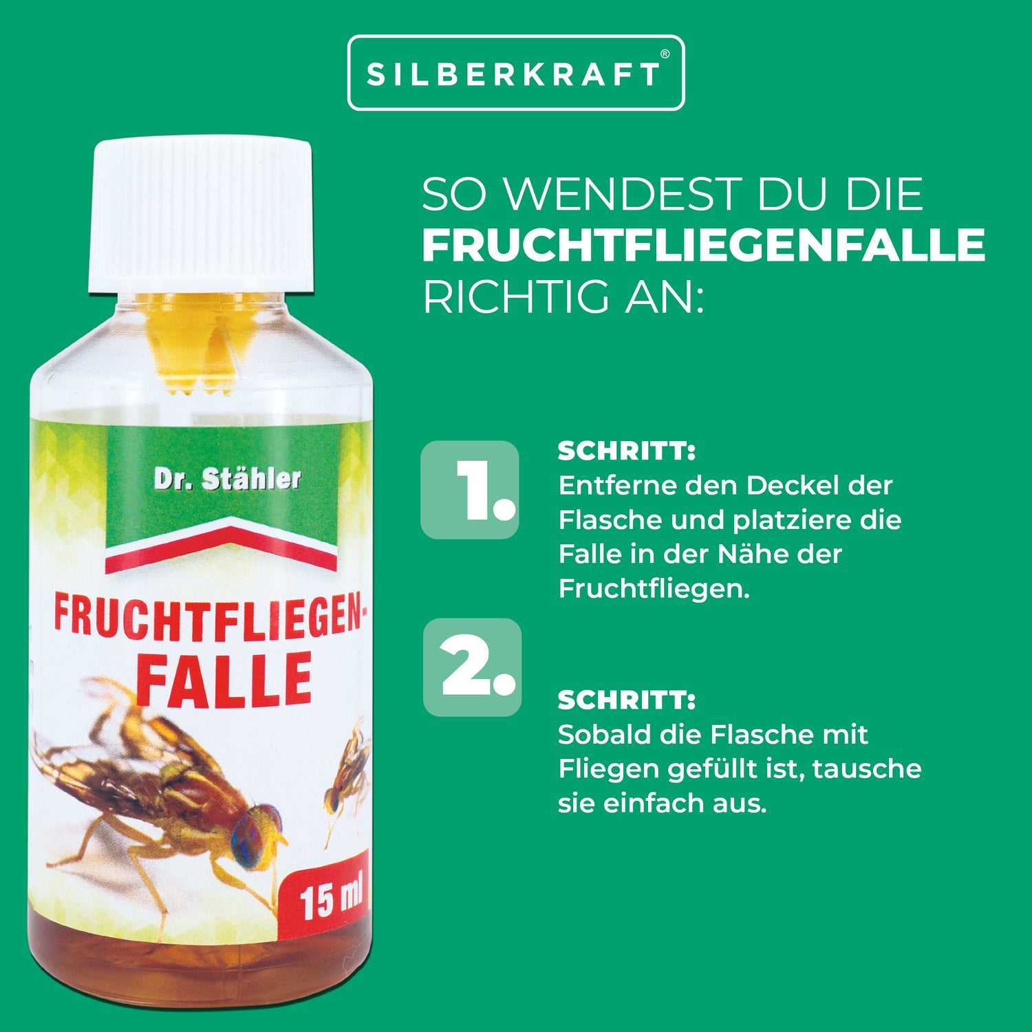 Effektive Fruchtfliegenfalle gegen Frucht-, Obst- und Essigfliegen - Silberkraft
