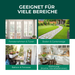 Silberkraft mierenspray met tekst die de verschillende toepassingsgebieden benadrukt, bijv. op terrassen, paden, in huis of op planten.
