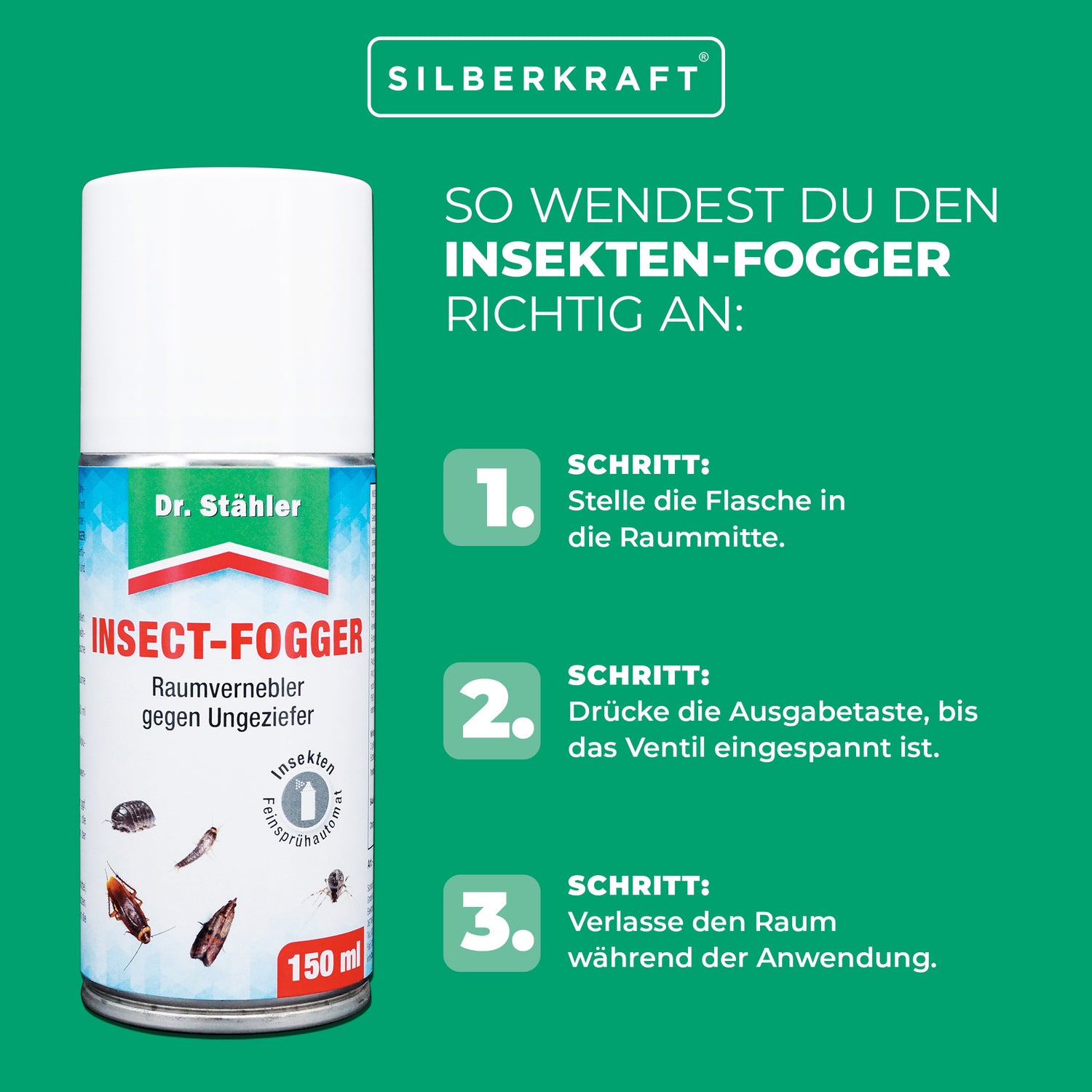 Insekten-Fogger (Doppelpack): Raum-Vernebler-Automat gegen Ungeziefer wie Schaben, Käfer und Motten - Silberkraft