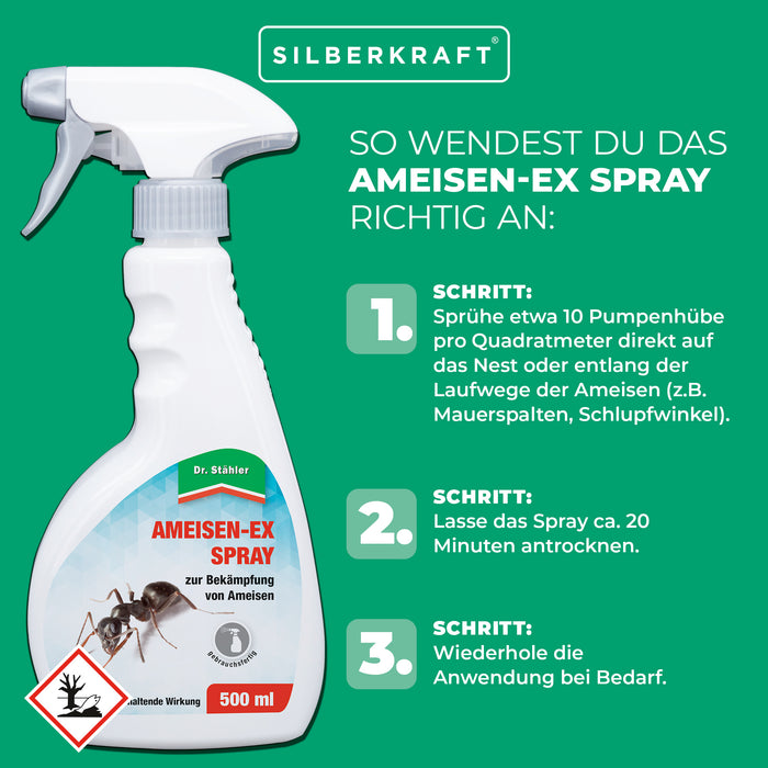 Hochwirksames Ameisen-Ex Spray gegen eine Vielzahl von Insekten wie Ameisen und Asseln - Silberkraft