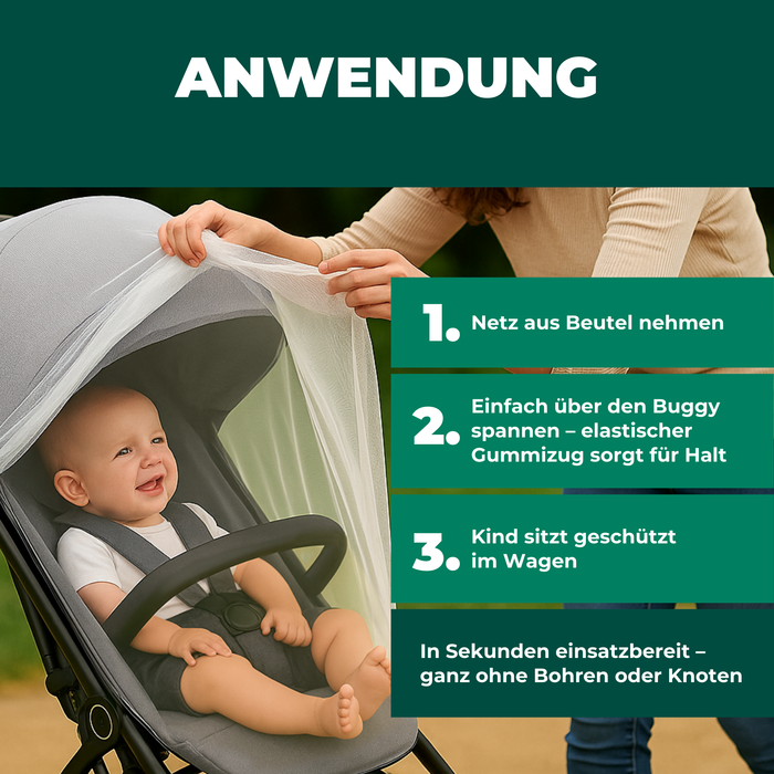 Moskitonetz Kinderwagen & Buggy - universeller Insektenschutz für Babys unterwegs - Feinmaschiges Netz, leicht & reisetauglich - Silberkraft