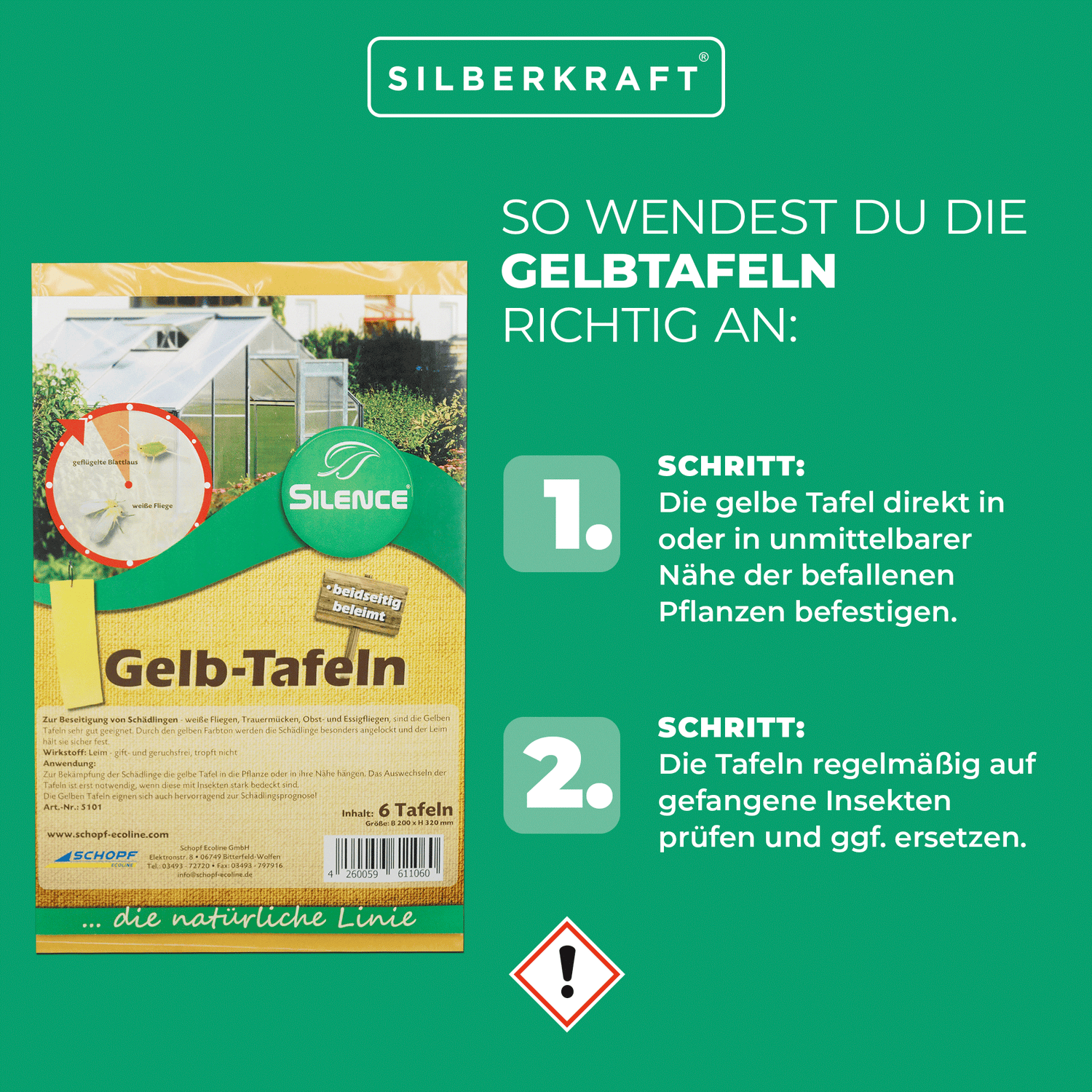 Silence Gelbtafeln: Effektive Lösung gegen weiße Fliegen, Trauermücken, Obst- und Essigfliegen - Silberkraft