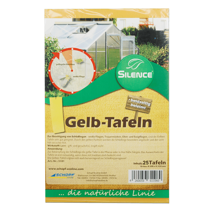 Silence Gelbtafeln (groß): Optimales Monitoring gegen weiße Fliegen, Trauermücken und Blattläuse - Silberkraft