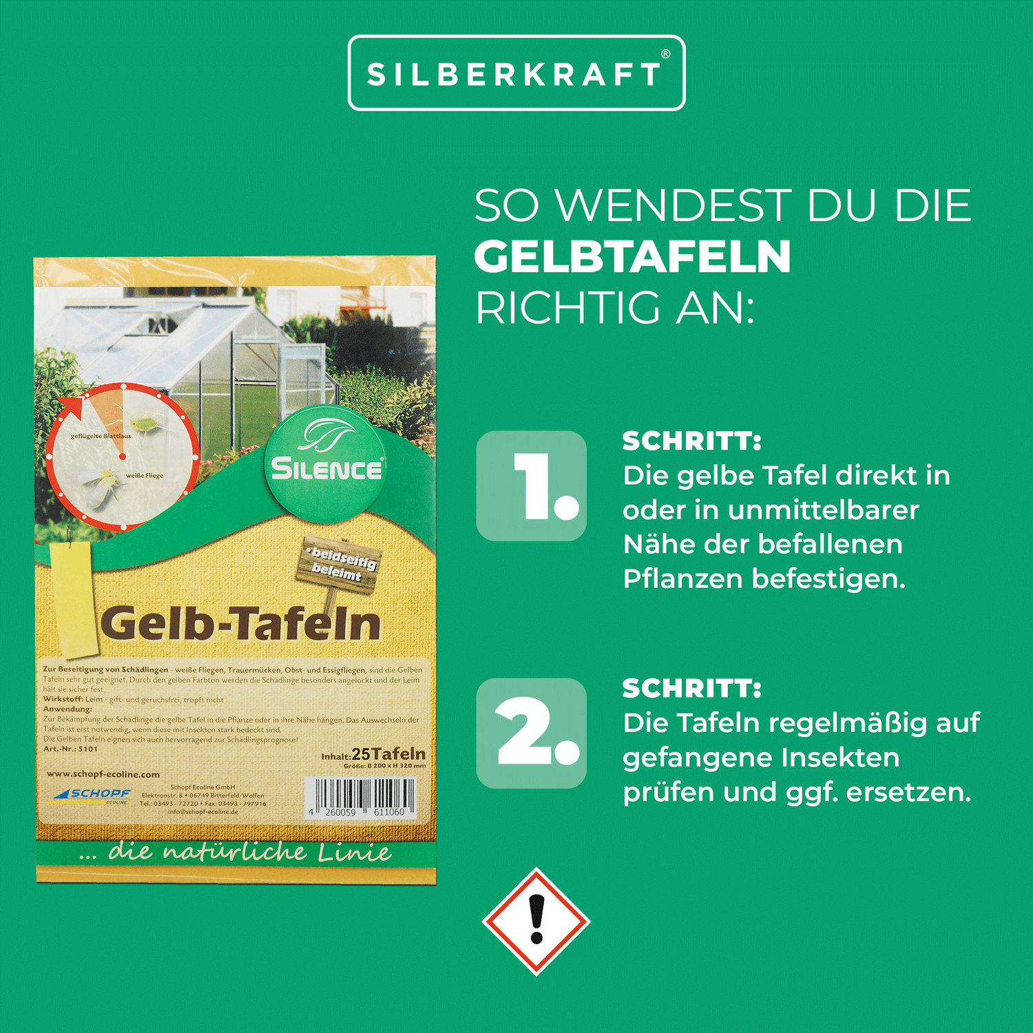 Silence Gelbtafeln (groß): Optimales Monitoring gegen weiße Fliegen, Trauermücken und Blattläuse - Silberkraft