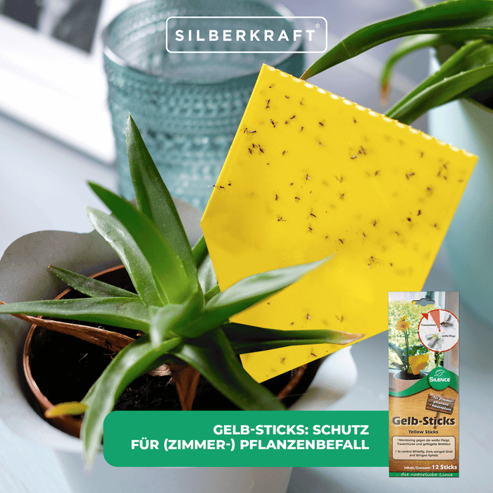 Silence Gelb-Sticks: Effektives Monitoring gegen die weiße Fliege, Trauermücke und Blattlaus - Silberkraft
