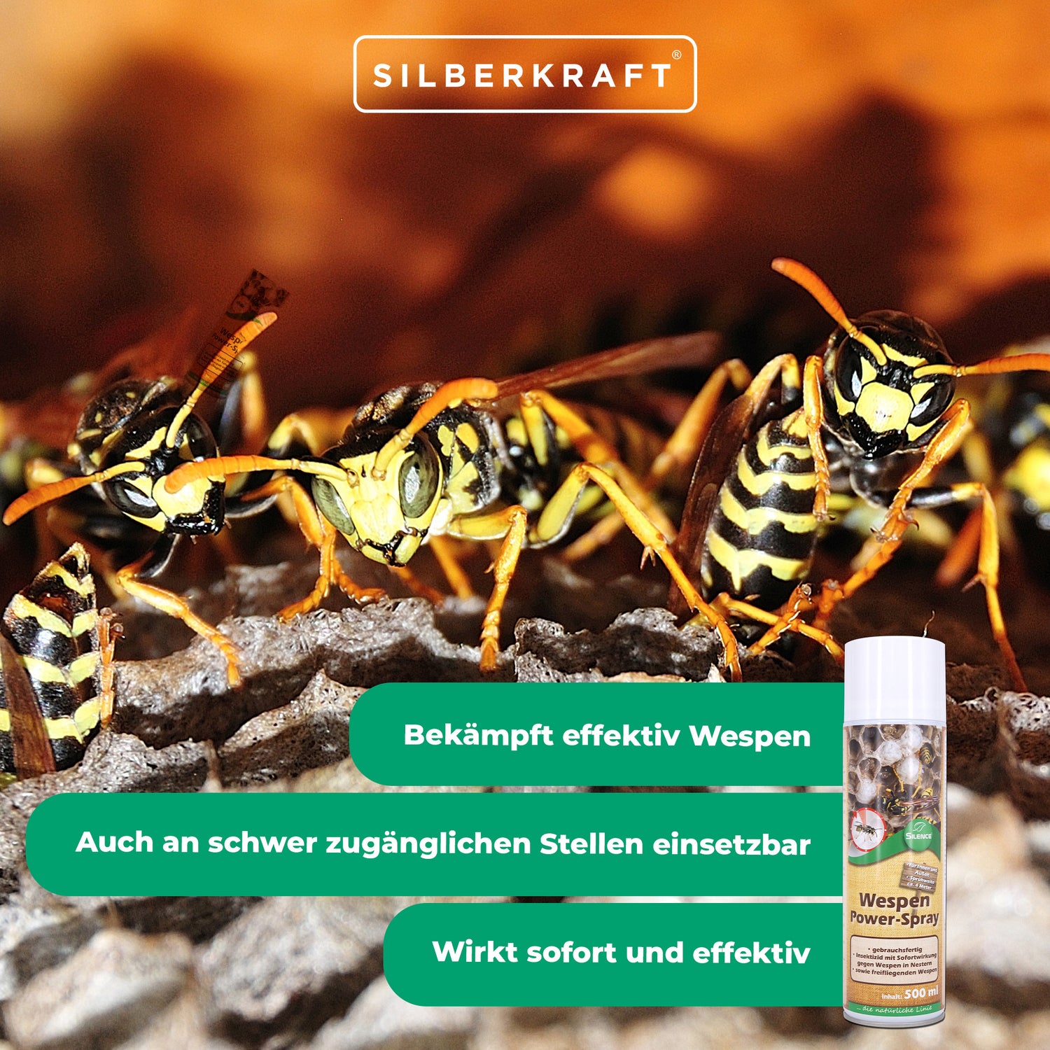 Silence Wespen-Power Spray: Gebrauchsfertiges Insekten-Spray mit sofortiger Wirkung - Silberkraft