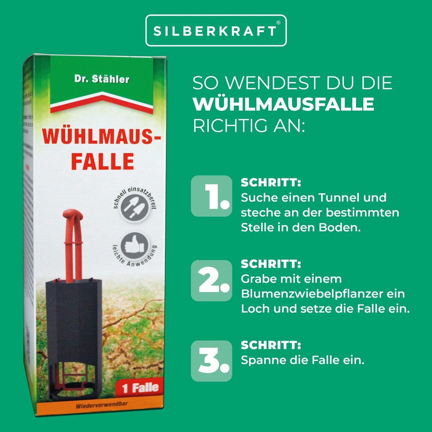 Wühlmaus-Falle: Optimaler Schutz gegen Wühlmäuse für deinen Garten (wiederverwendbar) - Silberkraft