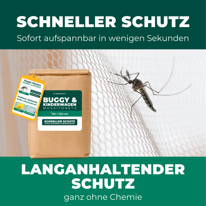 Moskitonetz Kinderwagen & Buggy - universeller Insektenschutz für Babys unterwegs - Feinmaschiges Netz, leicht & reisetauglich - Silberkraft