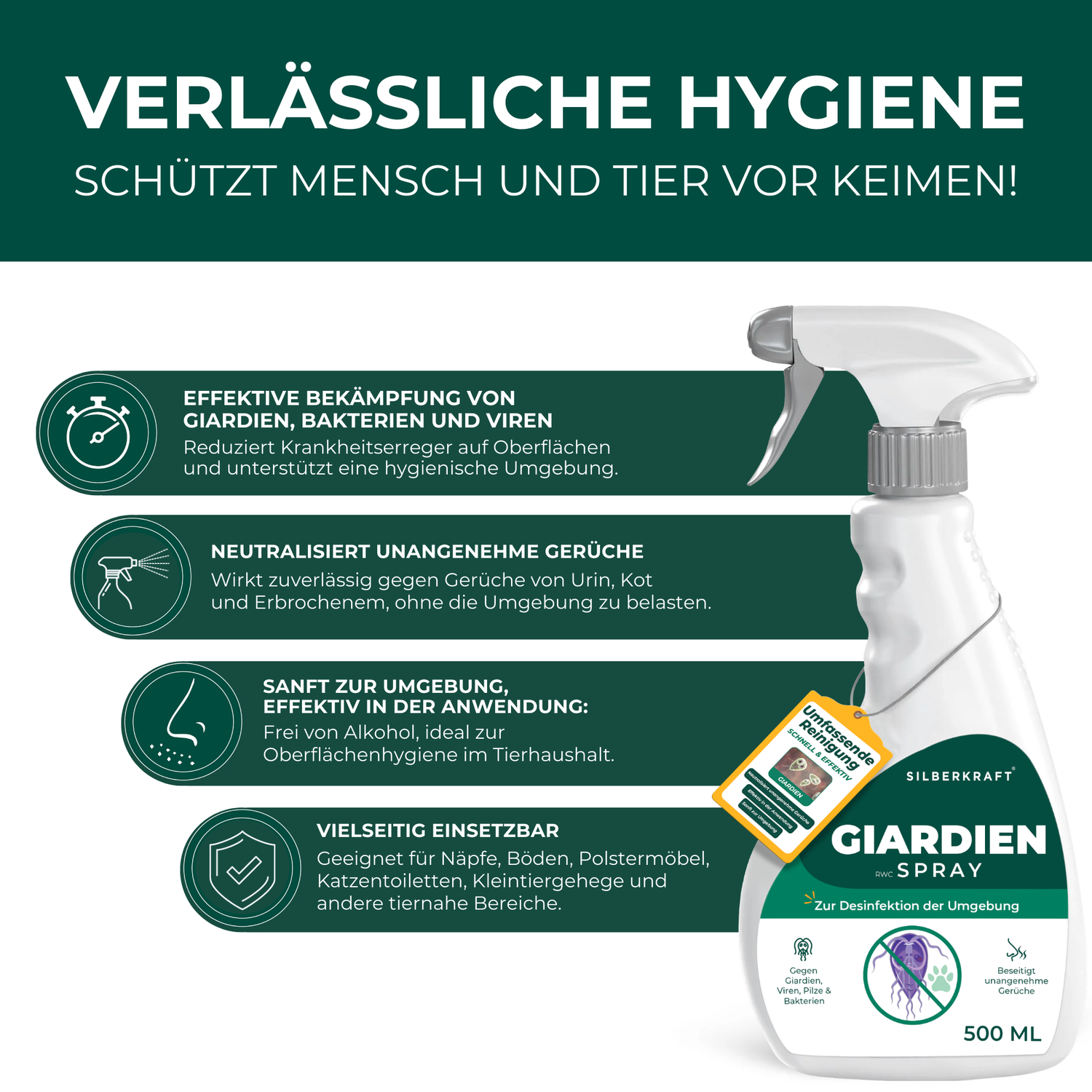 Giardienspray gegen Giardien, Bakterien, Viren & Pilze inkl. kostenloses eBook - Silberkraft