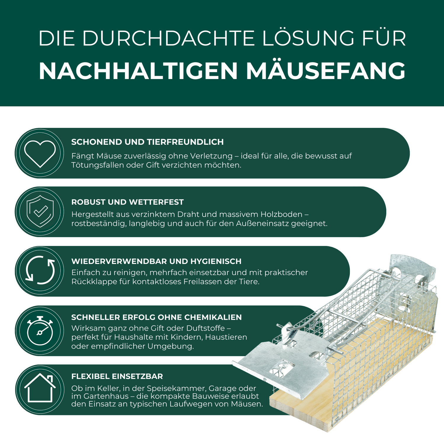 Lebendfalle für Mäuse aus Draht - Mäusefalle - tierfreundliche Alternative zu Schlagfallen und Giftköder - Silberkraft