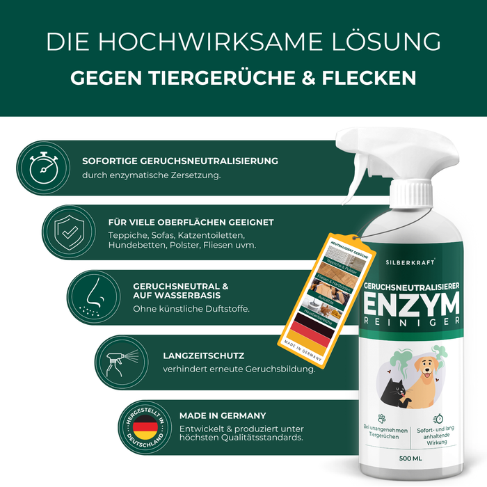 Enzymreiniger Katzen- und Hundeurin sowie Tiergerüche - Silberkraft