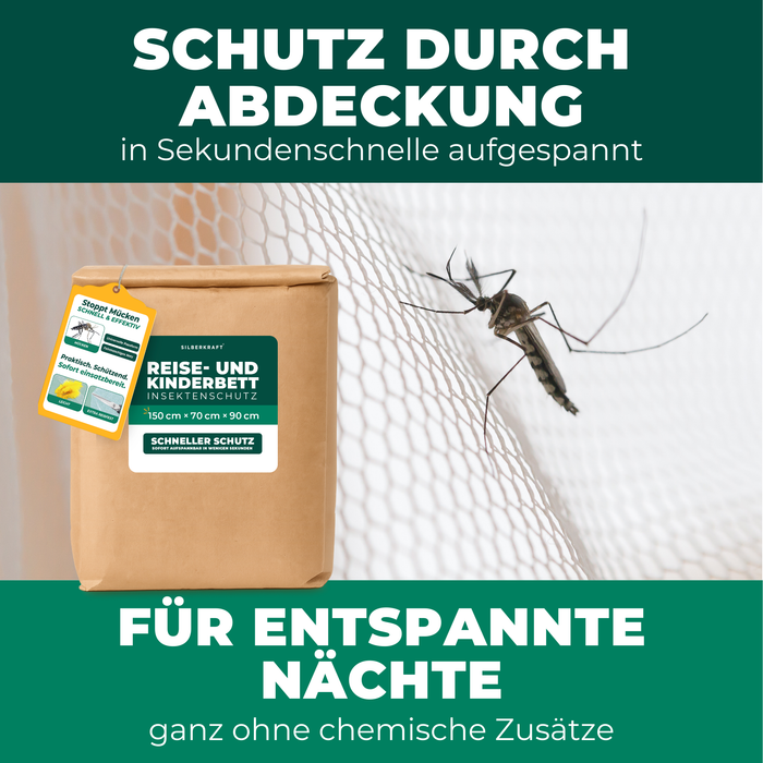 Insectenbescherming voor reis- en kinderbedden - klamboe 150x70x90cm - opvouwbaar & ademend - voor babyreiswiegjes en extra bedden - incl. transporttas - Silberkraft