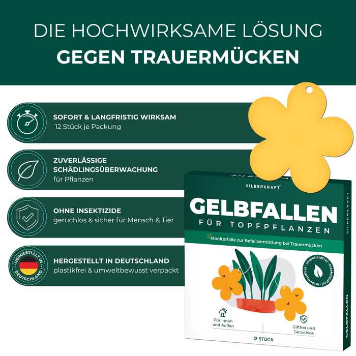 Gelbfalle Gelbtafeln Gelbsticker 12 Stück gegen Fruchtfliegen, Trauermücken, uvm. - Silberkraft