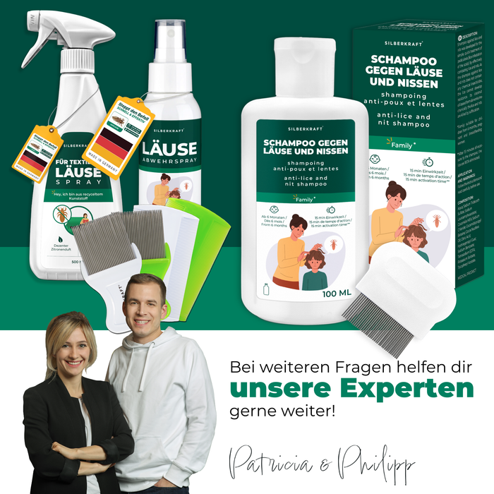 Kopfläuse-Shampoo - Läuseshampoo für Kinder & Erwachsene inkl. Nissenkamm Läuse Shampoo - Silberkraft