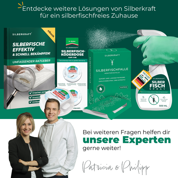 Silberkraft Produkte gegen Silberfische: Köderdosen, Monitoring-Fallen, effektiver Spray und eBook-Ratgeber – für ein silberfischfreies Zuhause von Patricia und Philipp