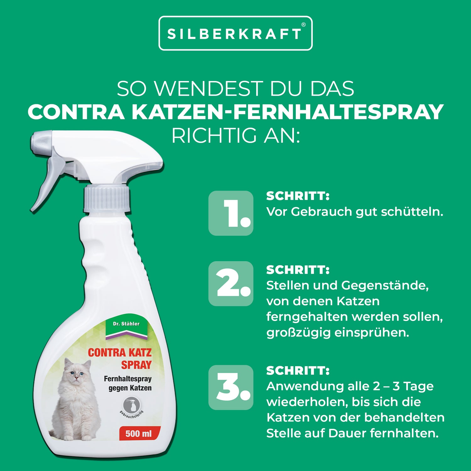 Contra Katzen-Fernhaltespray: Zuverlässiger Katzenschutz für Haus und Garten - Silberkraft