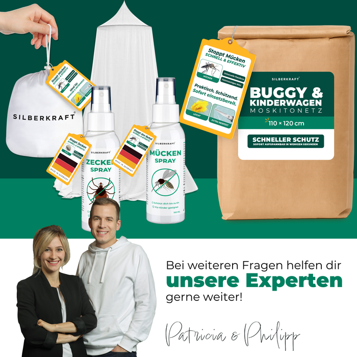 Moskitonetz Kinderwagen & Buggy - universeller Insektenschutz für Babys unterwegs - Feinmaschiges Netz, leicht & reisetauglich - Silberkraft