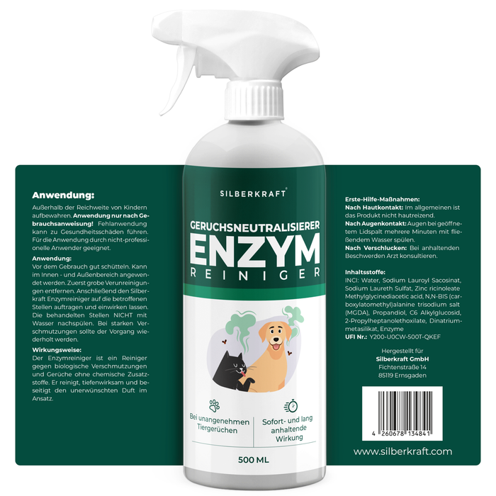 Enzymreiniger Katzen- und Hundeurin sowie Tiergerüche - Silberkraft