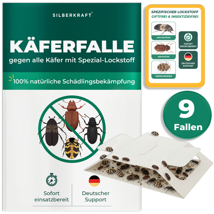 Silberkraft 9xKäferfalle mit Spezial-Lockstoff – Klebefalle gegen Käfer, biozidfrei, insektizidfrei und sofort einsatzbereit