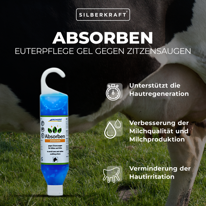 Absorben: Euterpflege-Gel gegen Zitzensaugen für Kälber und Kühe - Silberkraft