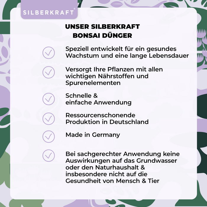 Bonsaidünger - Mineralischer NPK Flüssigdünger mit Stickstoff - Dünger für Bonsai - Bonsai Ficus Dünger - Silberkraft