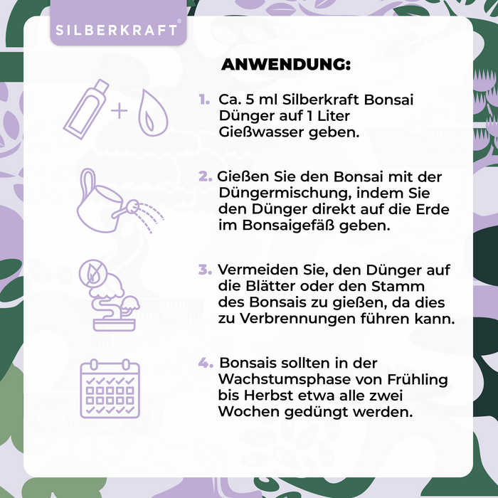 Bonsaidünger - Mineralischer NPK Flüssigdünger mit Stickstoff - Dünger für Bonsai - Bonsai Ficus Dünger - Silberkraft