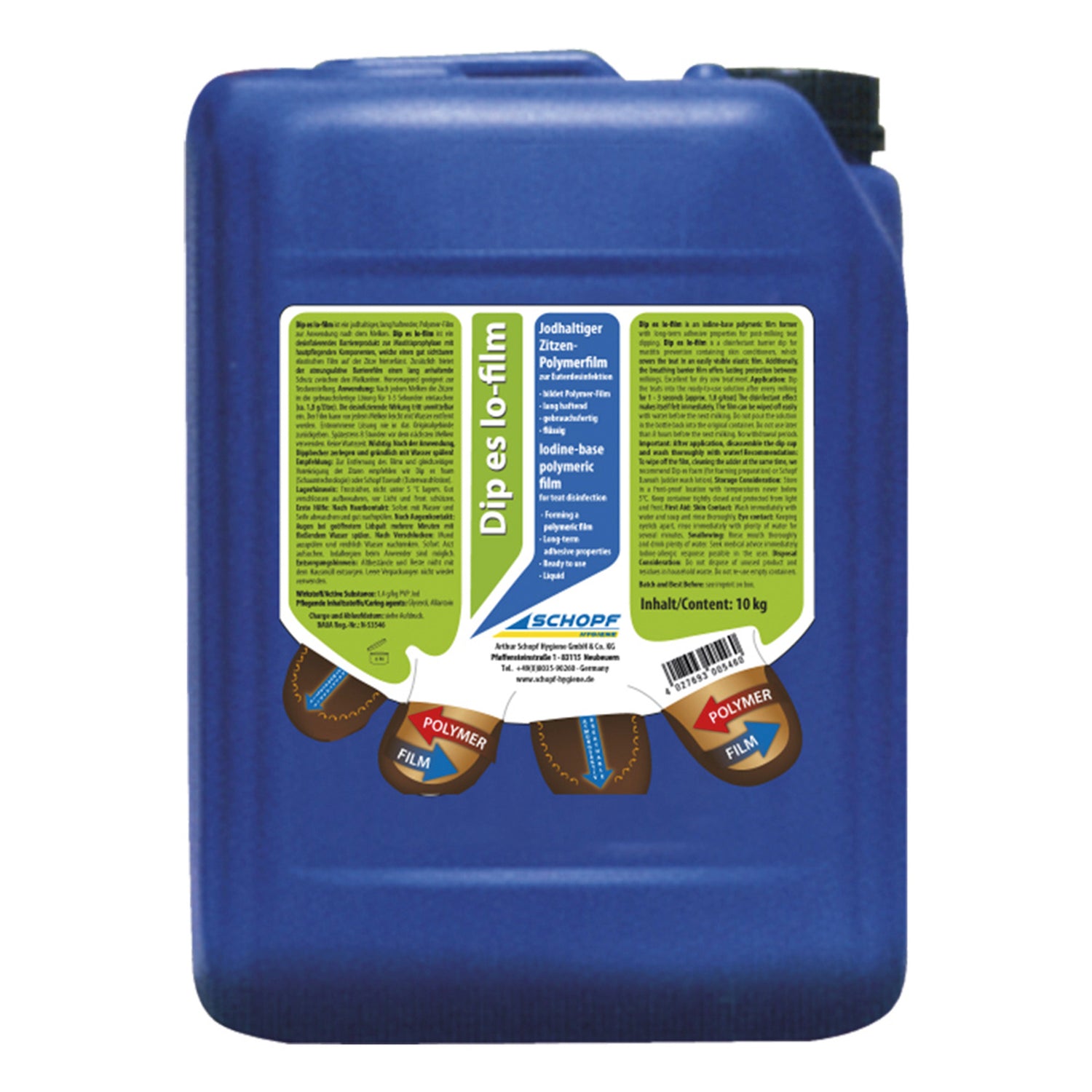 Dip es lo-film: Jodiumhoudende, filmvormende dipoplossing voor uierdesinfectie