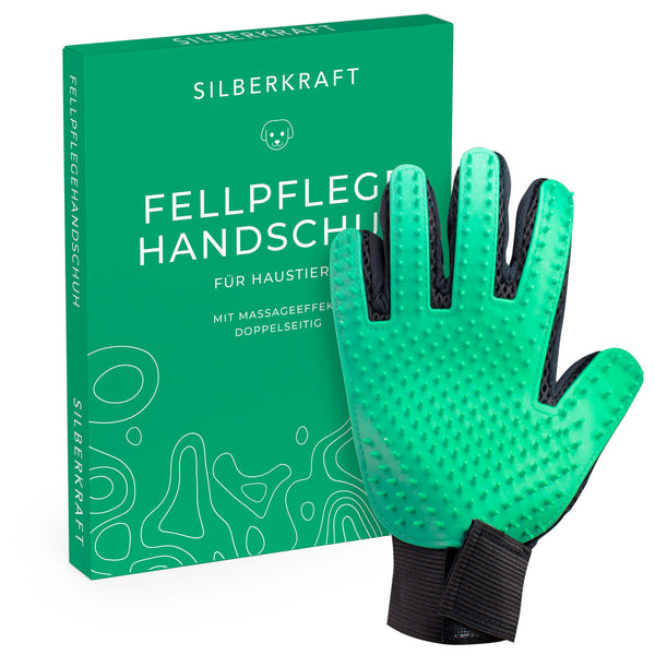 Verzorgingshandschoen voor honden, katten, paarden; Konijnen en andere huisdieren - zachte verzorging dankzij 256 noppen - massage-effect - one size fits all - lang of kortharig - Silberkraft