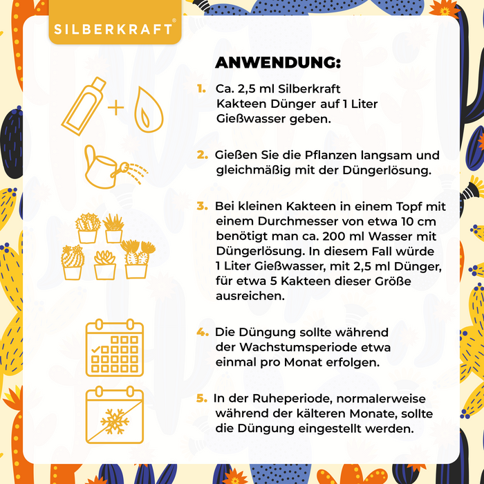 Kakteendünger - Mineralischer NPK Flüssigdünger mit Stickstoff - Dünger für Kakteen und Sukkulenten - Kakteen düngen - Silberkraft