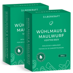 2 pakjes Silberkraft woelmuizen- en mollenwerend middel - biologisch afbreekbaar mollenwerend middel voor maximaal 33 doorgangsopeningen, met eucalyptusolie, verpakking van 200 g. Effectieve afweer van woelmuizen en mollen.