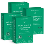 4 pakken Silberkraft woelmuizen- en mollenwerend middel - biologisch afbreekbaar mollenwerend middel voor maximaal 33 doorgangsopeningen, met eucalyptusolie, verpakking van 200 g. Effectieve afweer van woelmuizen en mollen