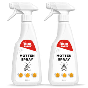 BugPower Mottenspray gegen Kleider- & Lebensmittelmotten - mit Knock-down-Effekt - Silberkraft