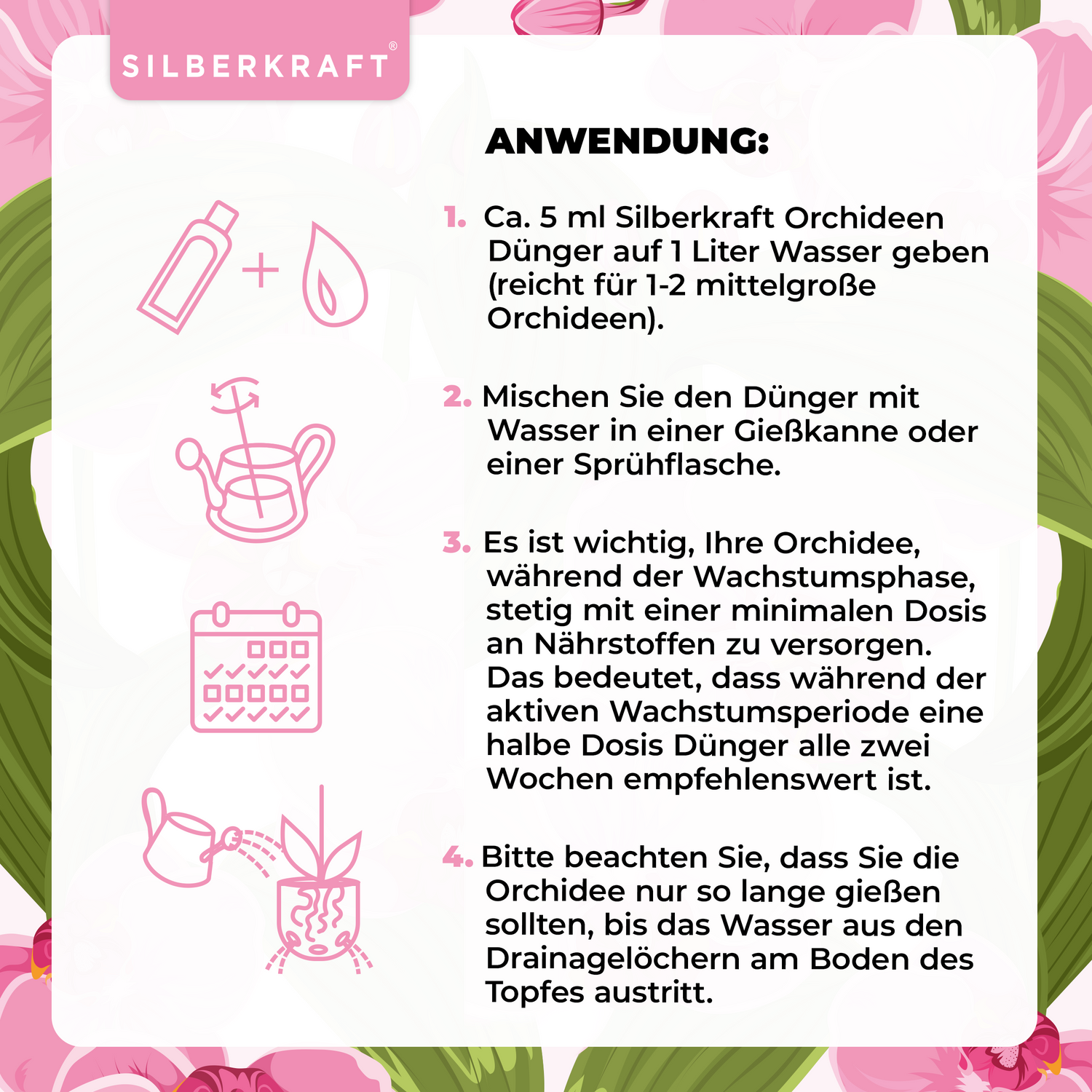 Orchideendünger - Mineralischer NPK Flüssigdünger mit Stickstoff - Dünger für Orchideen - Orchideen düngen - Silberkraft