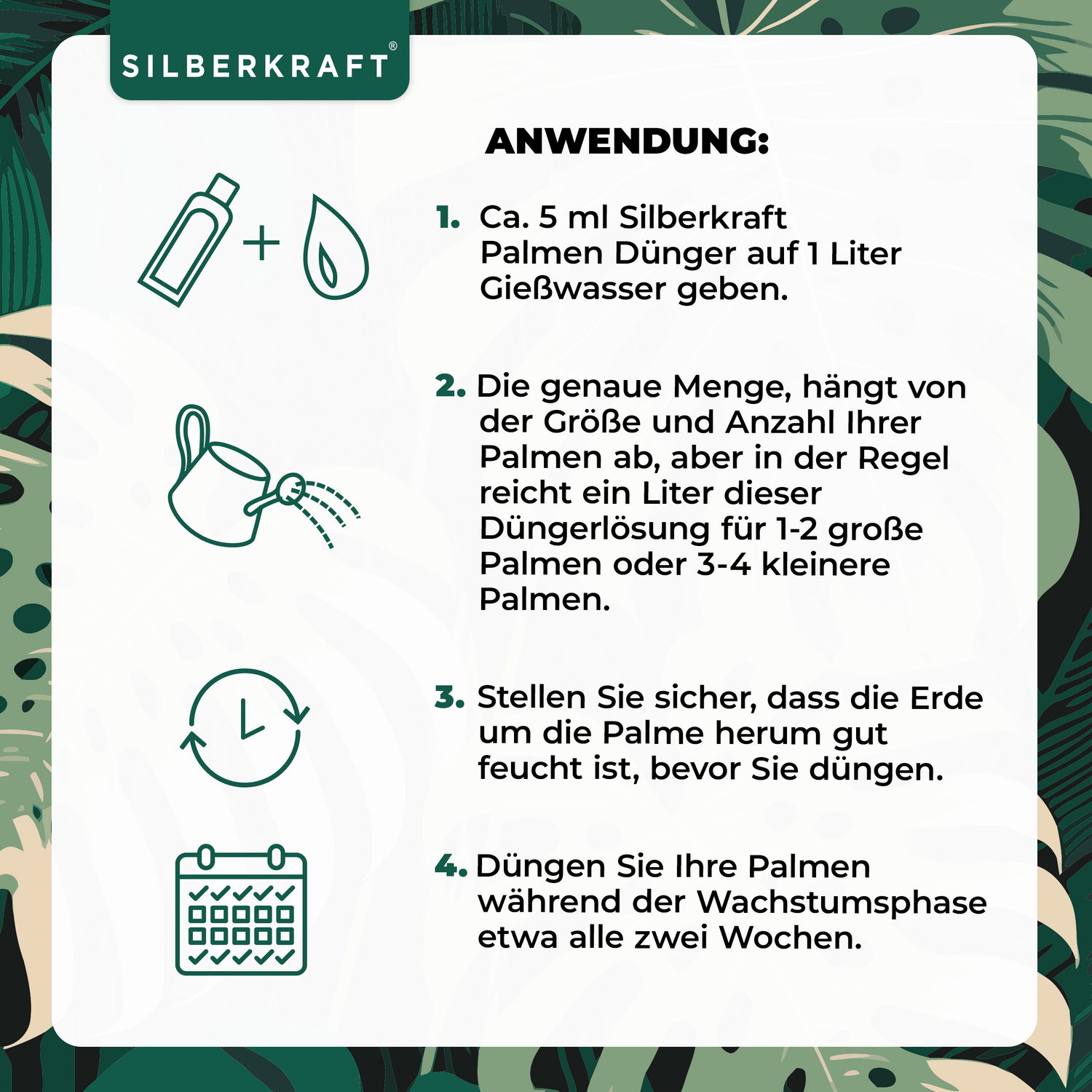 Palmendünger - Mineralischer NPK Flüssigdünger mit Stickstoff - Dünger für Palmen - Yucca Palmen Dünger - Palmen düngen - Silberkraft