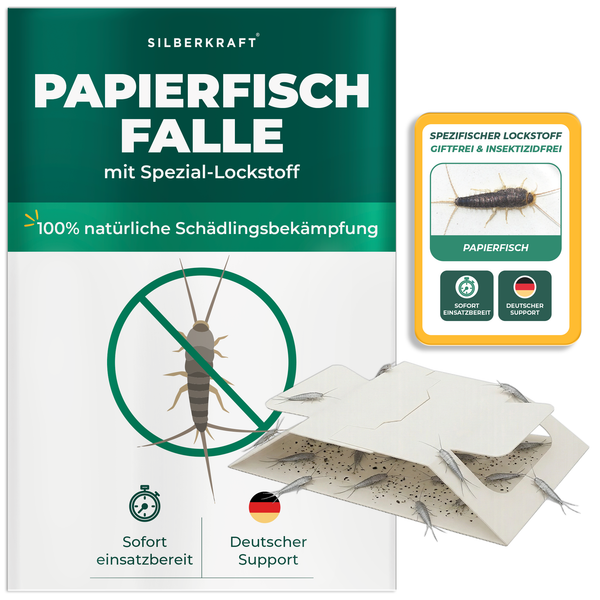 Silberkraft papieren visfuik met geïntegreerde speciale lokstof ter bestrijding van papieren vissen in het huishouden