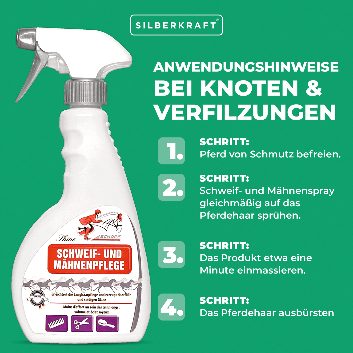 Schweif- und Mähnenpflegespray für strahlend schönes Pferdehaar - Silberkraft
