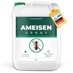 Silberkraft mierenspray in een witte bus met een groen etiket en een mierensymbool, met het opschrift "Ant Spray".