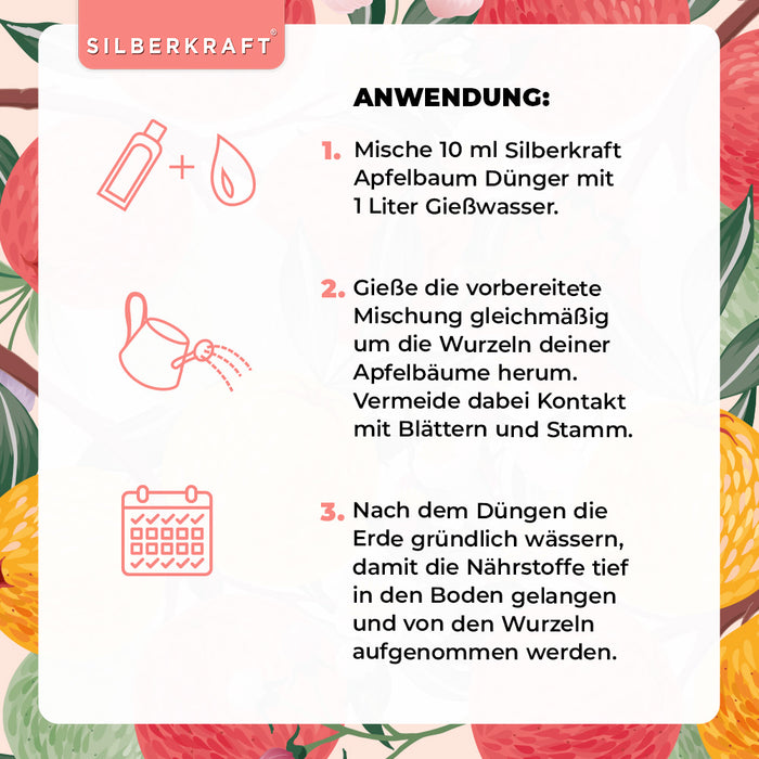 Apfelbaum Dünger - Mineralischer NPK Flüssigdünger mit Stickstoff - Dünger für Apfelbaum - Apfelbäume düngen - Obstdünger - Silberkraft