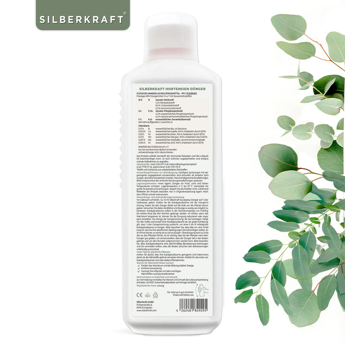 Eukalyptus Dünger - Mineralischer NPK Flüssigdünger mit Stickstoff - Dünger für Eukalyptus - Eukalyptusbaum düngen - Silberkraft