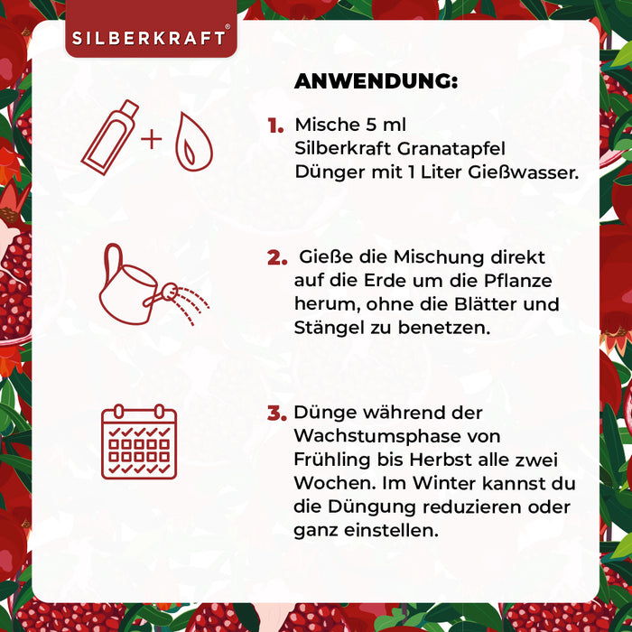 Granatapfel Dünger - Mineralischer NPK Flüssigdünger mit Stickstoff - Dünger für Granatapfelbaum - Silberkraft